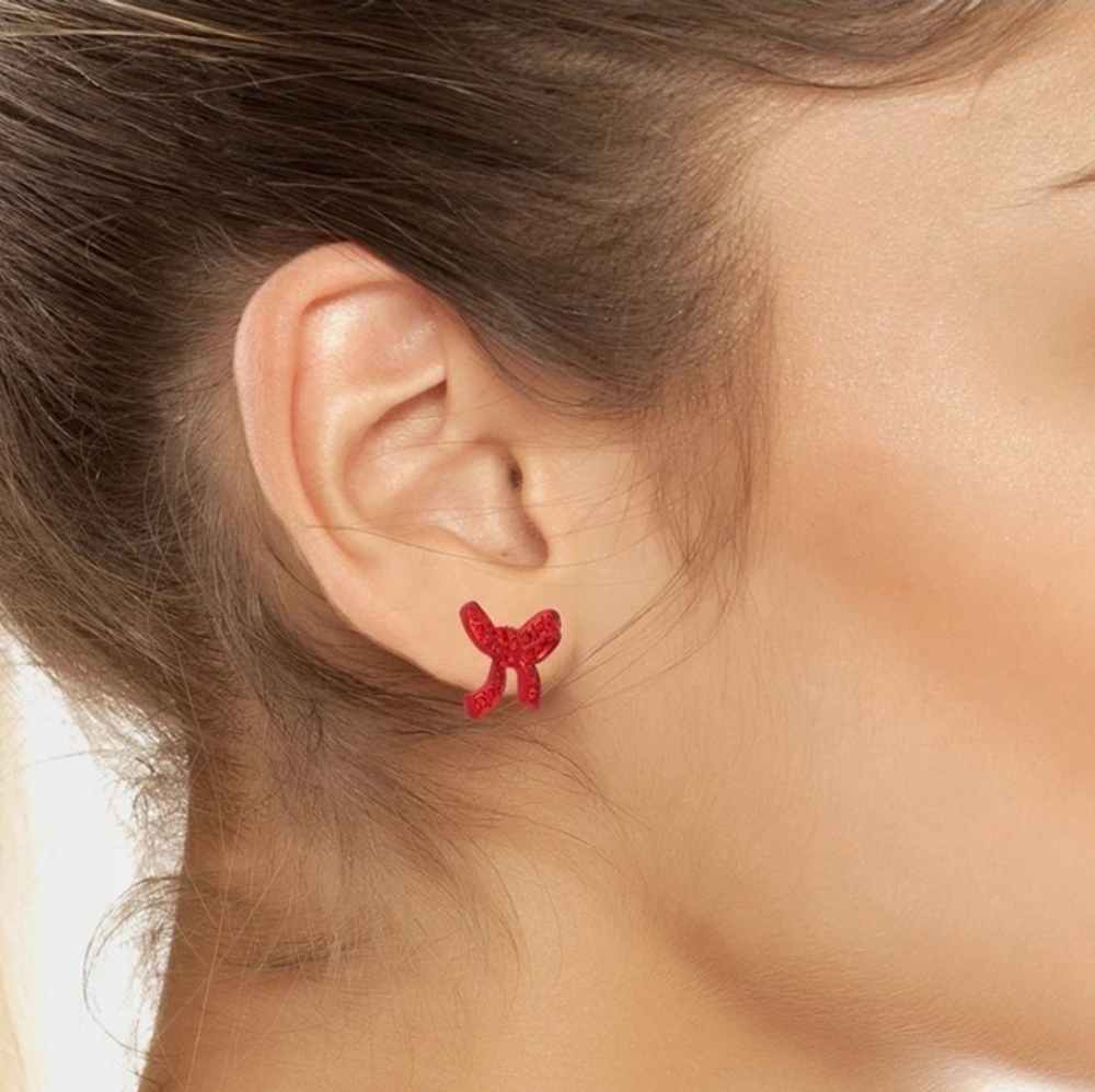 ❤️🔹Betsey Johnson 🔹️Love Spell Red Bow Stud Earrings Crystal Accents - Picture 12 of 12